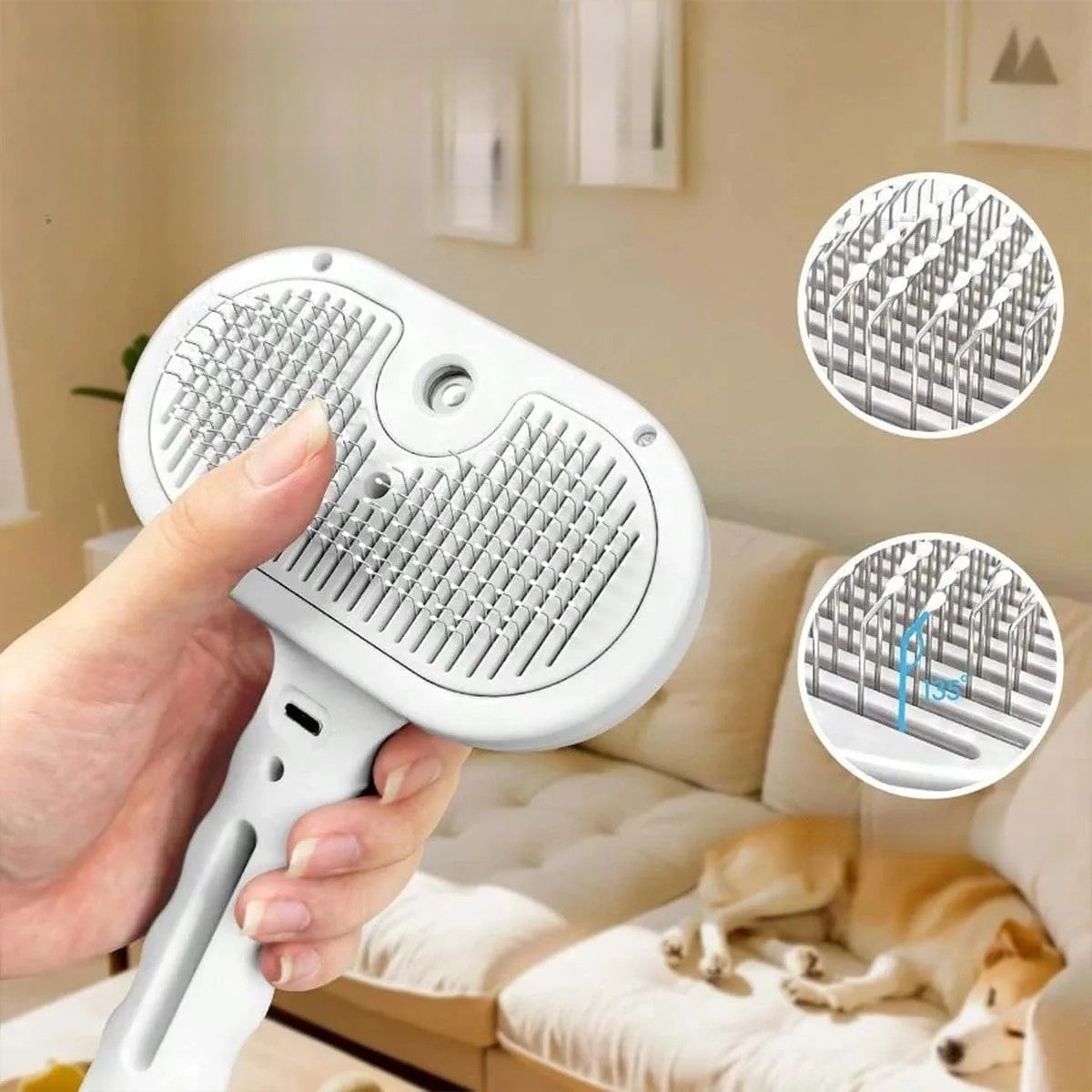 SELF-CLEANING STEAM BRUSH FOR CATS AND DOGS - WHITE Packaging status original