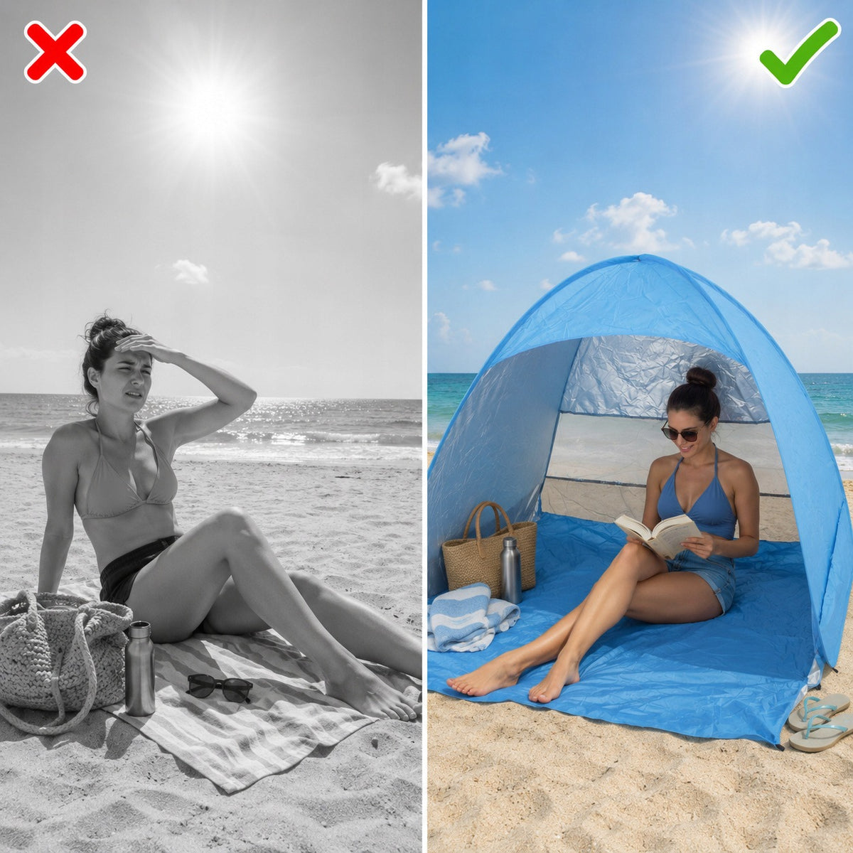SELF-FOLDING BEACH TENT POP-UP PORTABLE FOR BEACH UV+ FOR HOLIDAYS Packaging status original