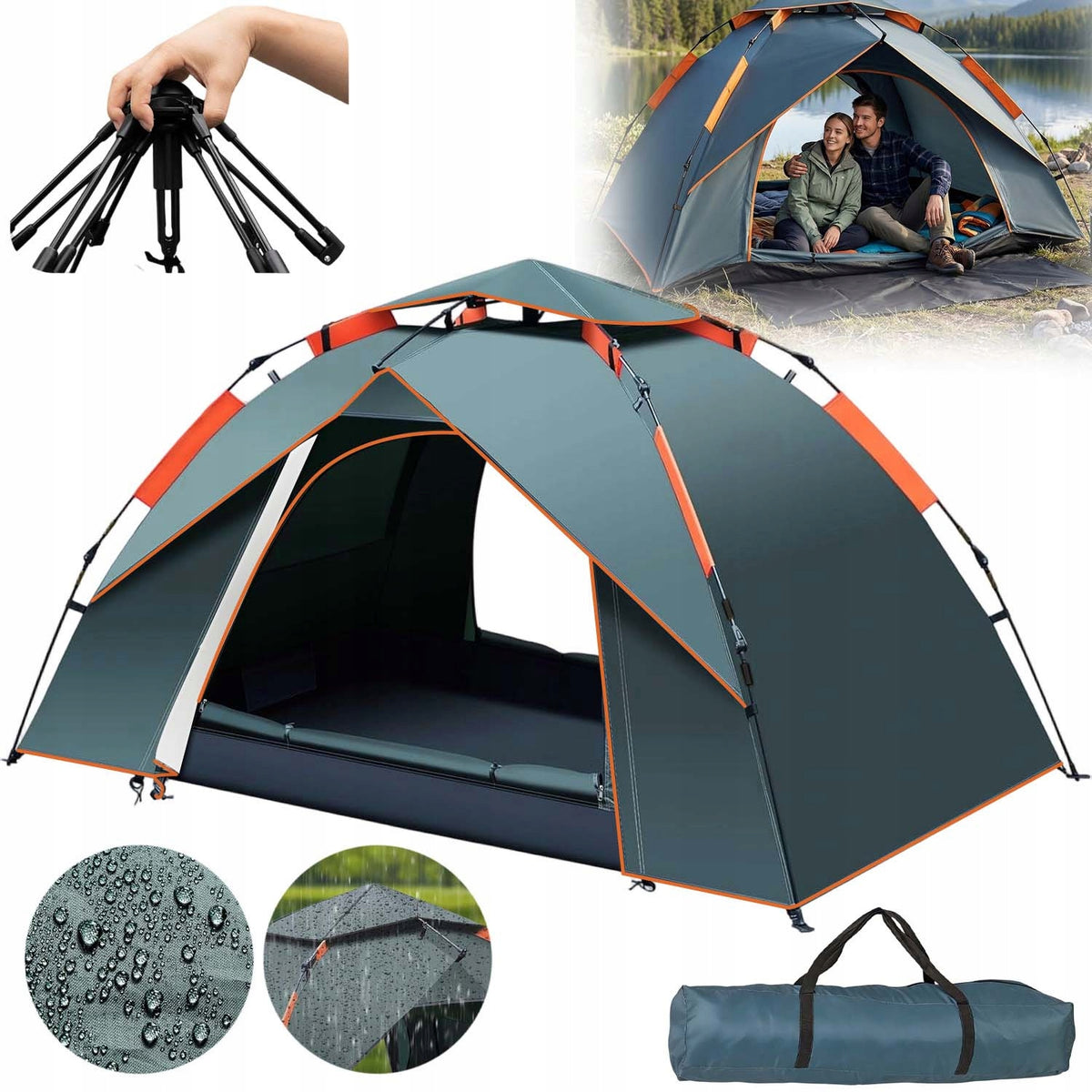 SELF-FOLDING TENT AUTOMATIC 2 PERSONS FOR CAMPING, HIKING