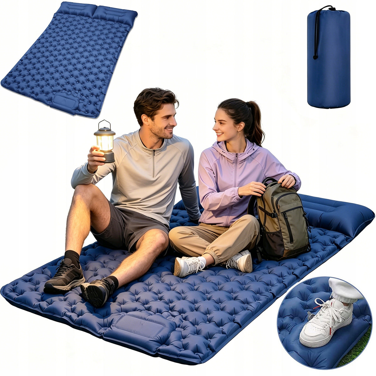 SELF-INFLATING MAT MATTRESS MAT WITH FOOT PUMP TOURIST TWO-PERSON