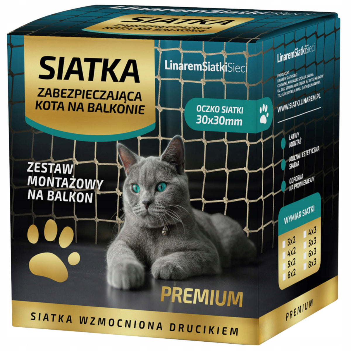 SET BALCONY NET 5x2 FOR CAT WITH PREMIUM WIRE 110g WITHOUT DRILLING