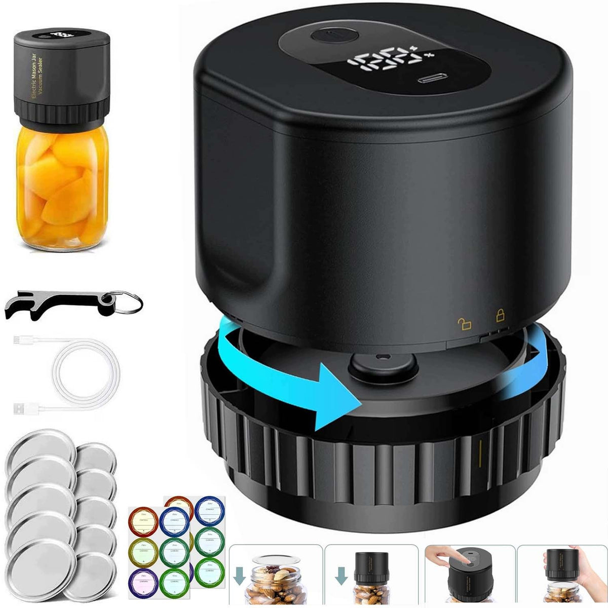 SET FOR VACUUM SEALING JARS FOR VACCINATION WITH 10 LIDS + USB