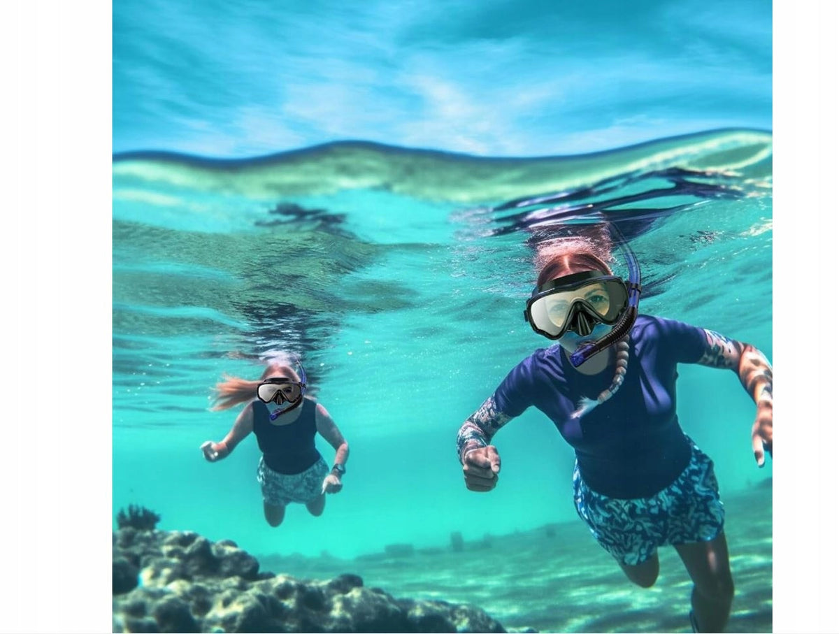 SET MASK AND SNORKEL GLASSES TUBE FIN Color black