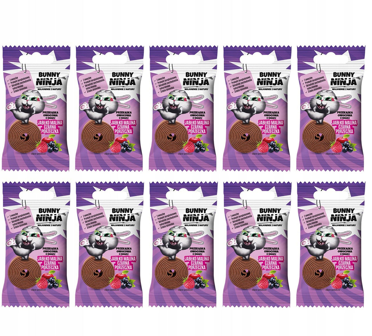 SET OF 10 PCS Bunny Ninja Snack Apple Raspberry Currant 15G without sugar
