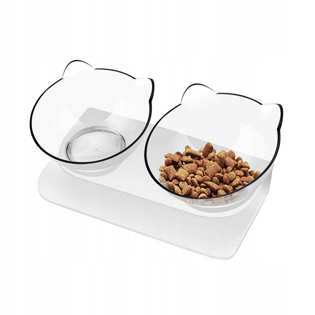 SET OF 2 CAT BOWLS ON STAND DOUBLE STAND SET OF TWO DISHES
