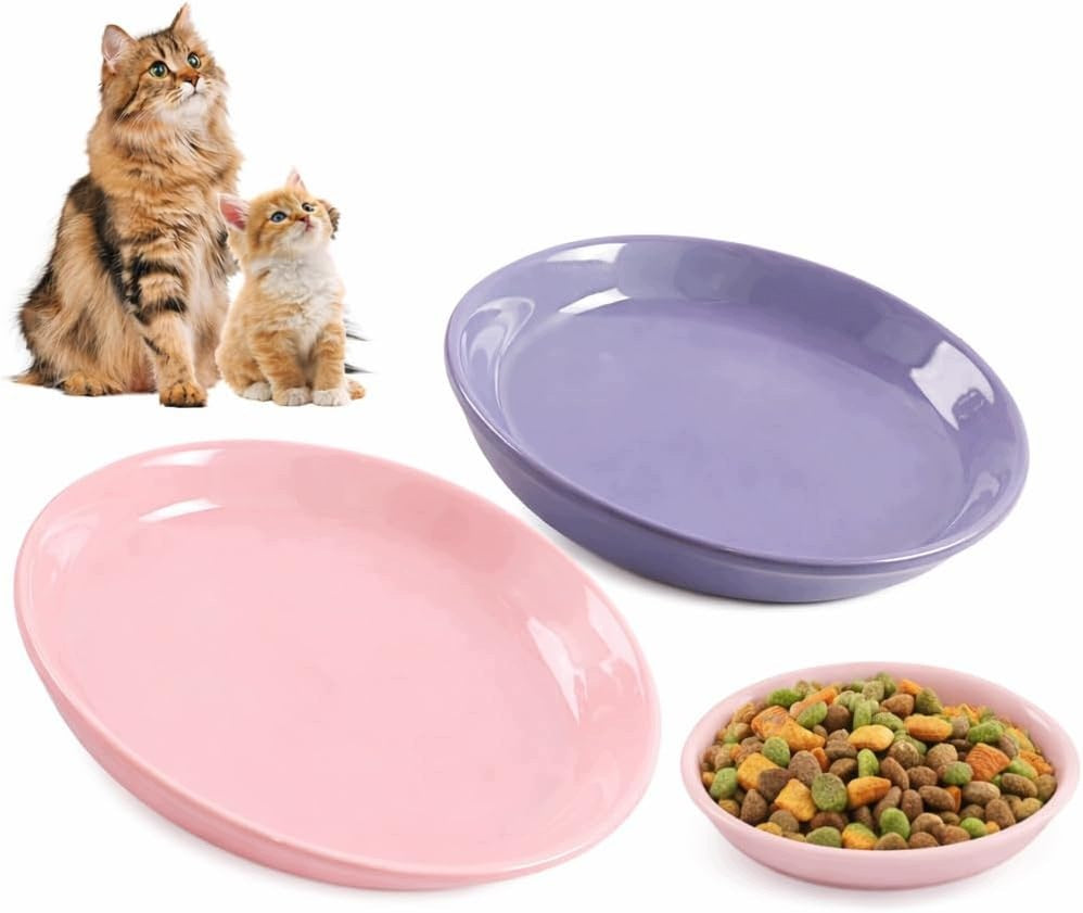 SET OF 2 CERAMIC CAT FEEDERS 15CM FLAT BOWLS