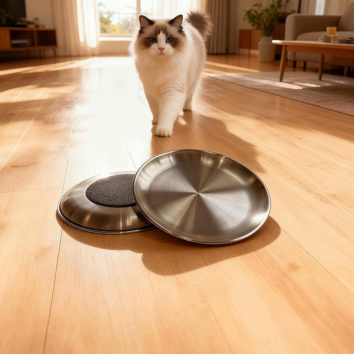 SET OF 2 PCS DOG CAT BOWL 17 CM STAINLESS STEEL SILVER Packaging status original
