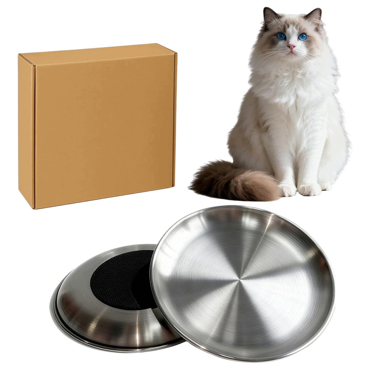 SET OF 2 PCS DOG CAT BOWL 17 CM STAINLESS STEEL SILVER