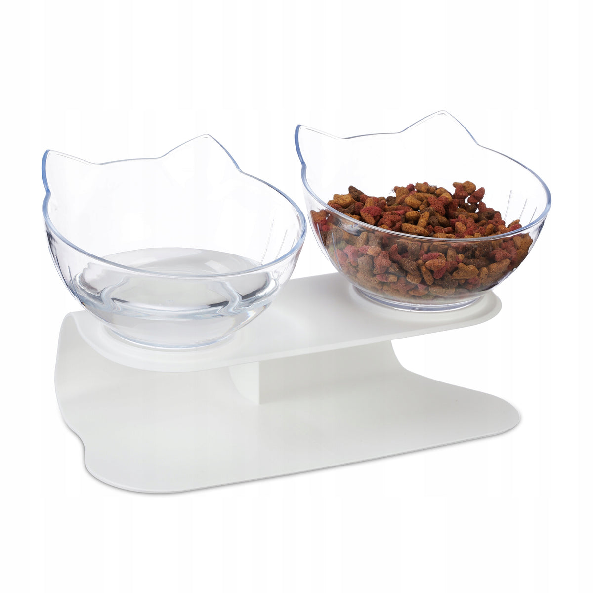 SET OF 2 WATER BOWLS CAT FOOD 500 ML WITH STAND PLASTIC RELAXDAYS