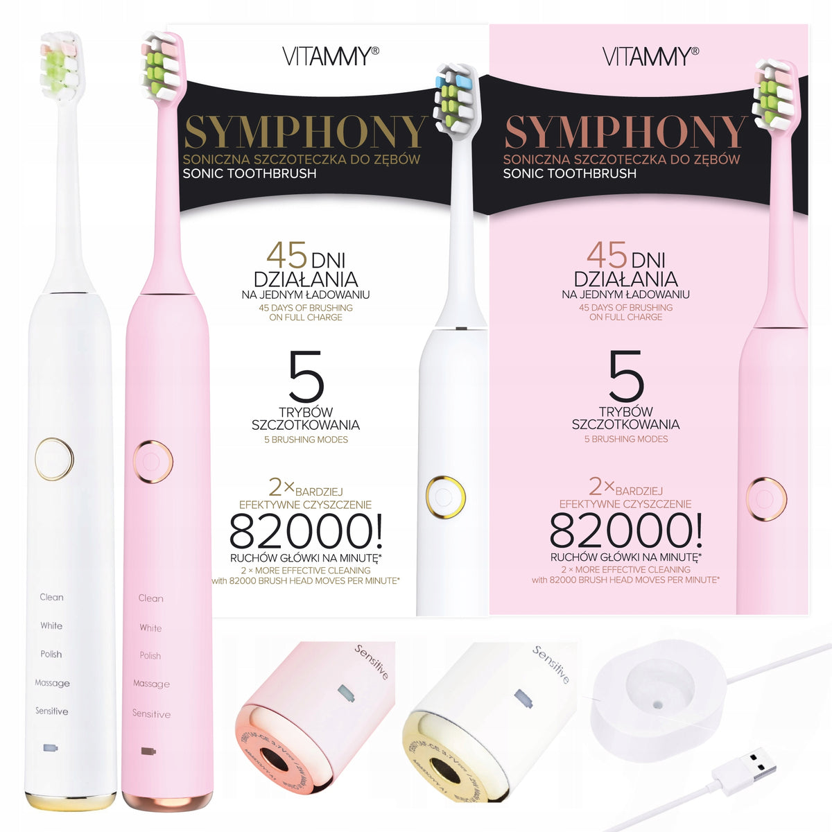 SET OF 2X ELECTRIC SONIC TOOTHBRUSH VITAMMY SYMPHONY
