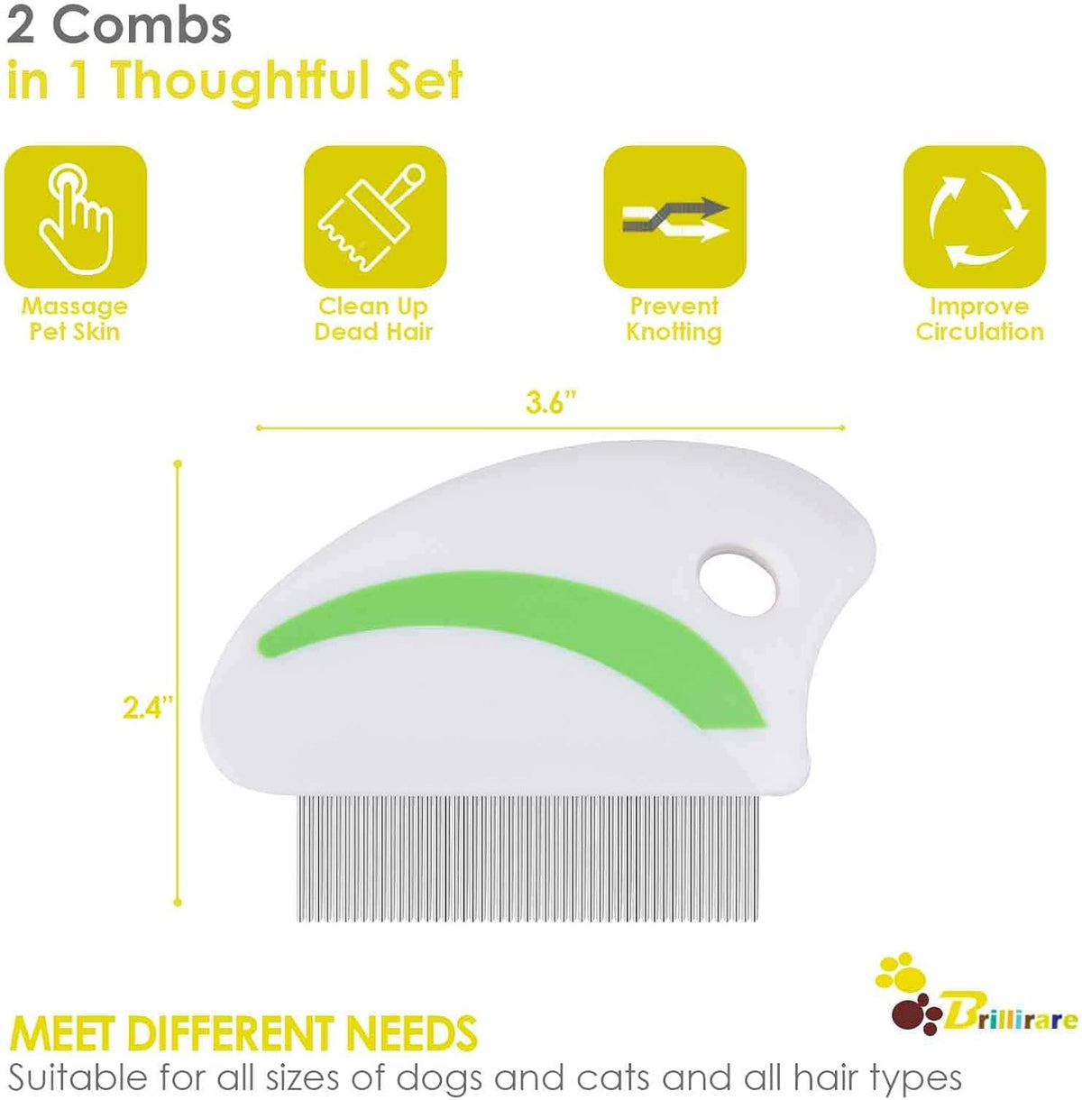 SET OF 2X FLEA COMB STAINLESS STEEL DOGS CATS Brand IR