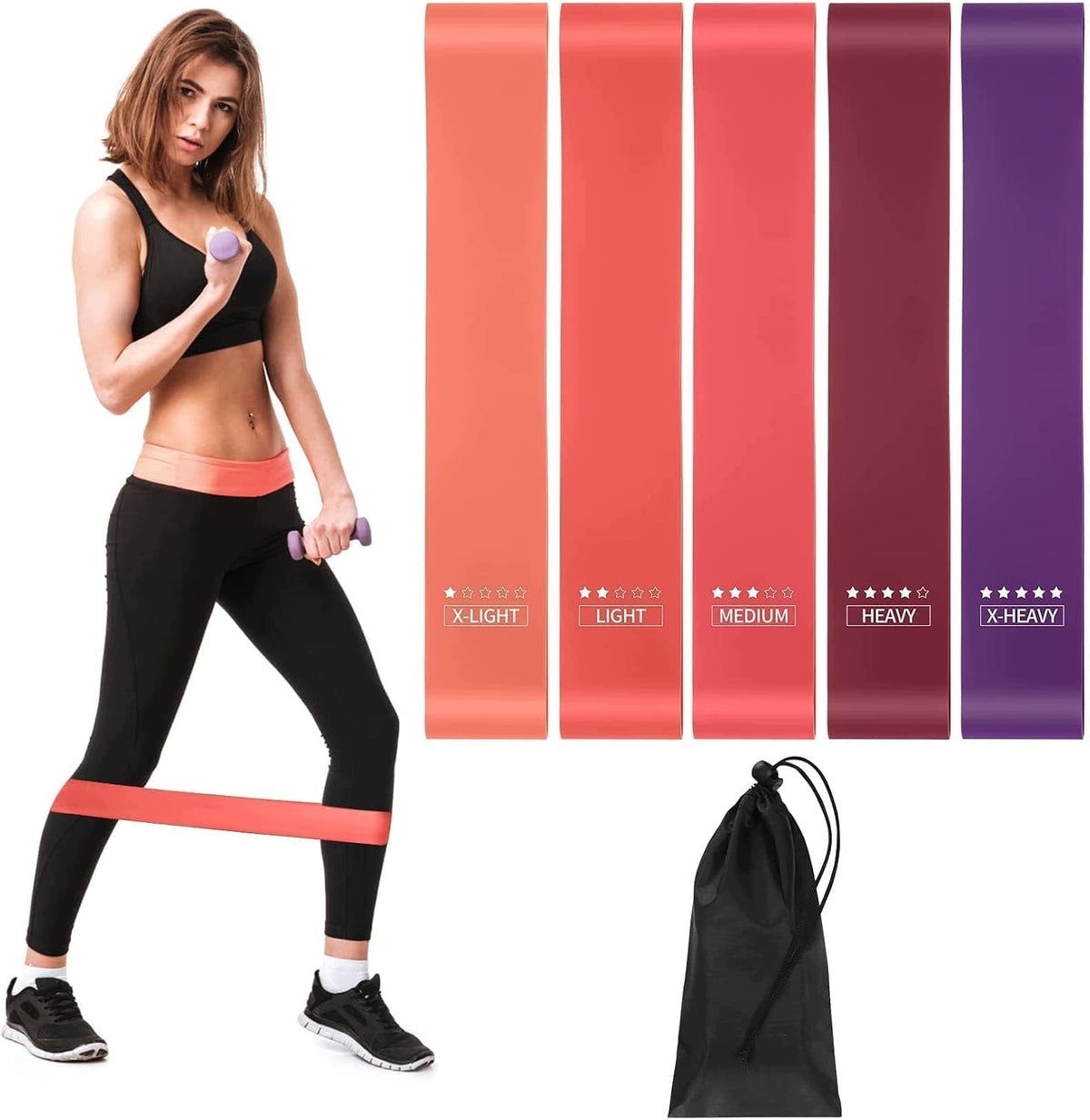 SET OF 5 FITNESS BANDS RESISTANCE LOOPS FOR PILATES YOGA EXERCISES