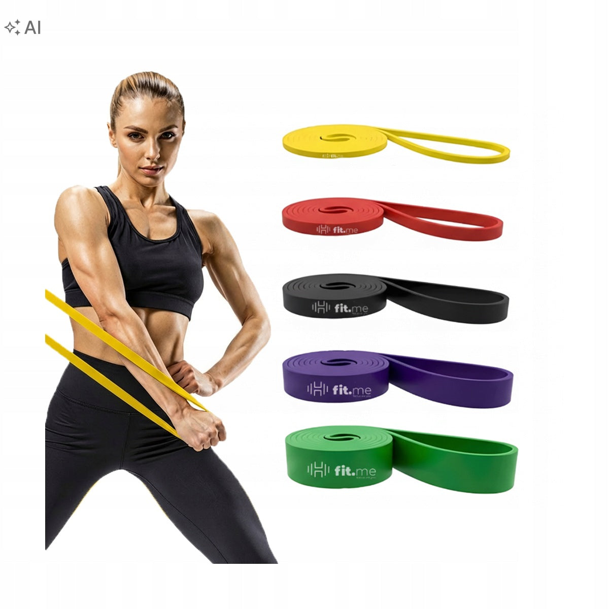 SET OF 5 POWERBAND STRETCHING RESISTANCE RUBBERS FROM 2 TO 45 kg