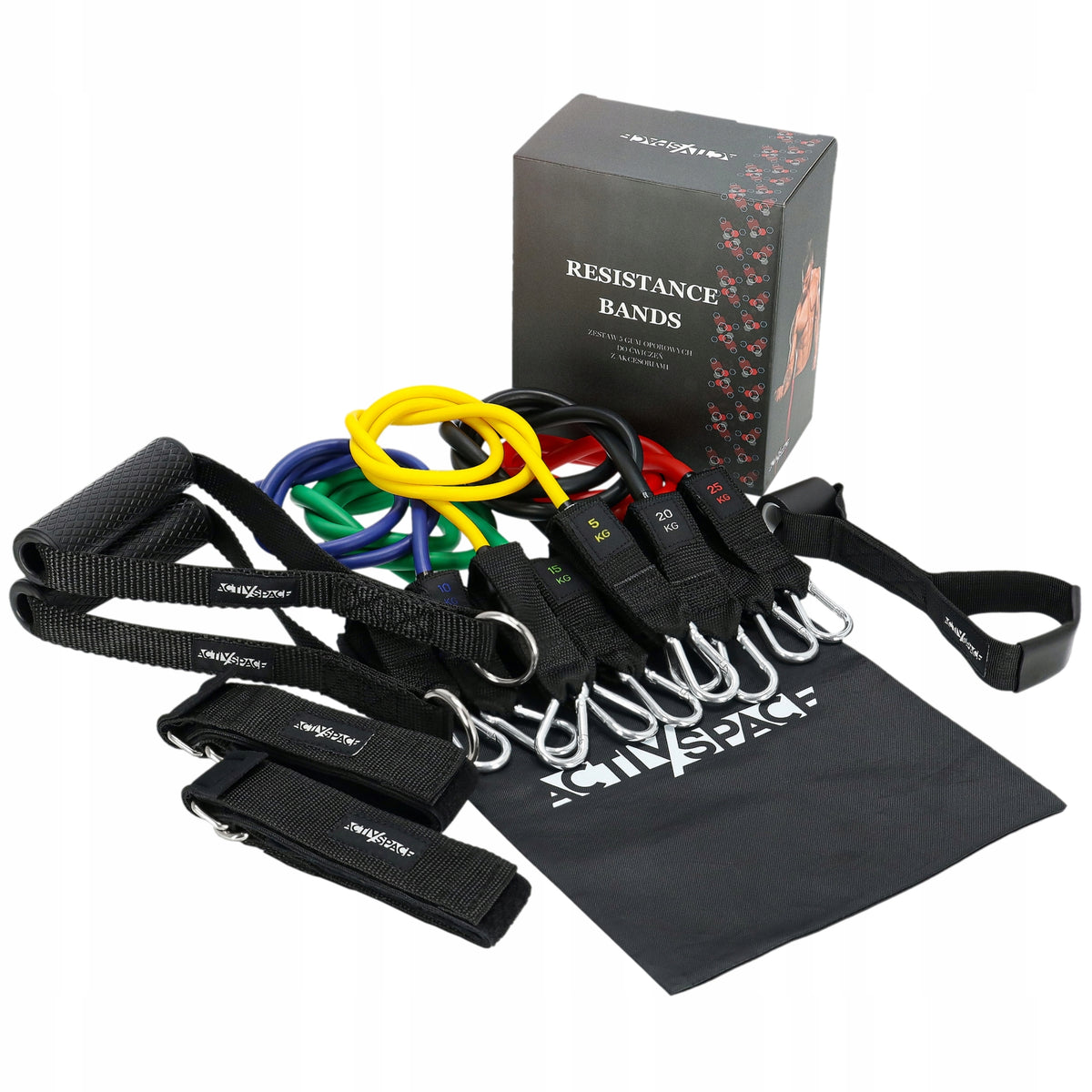 SET OF 5 RESISTANCE RUBBERS FOR EXERCISE FITNESS BANDS UP TO 75KG HIGH QUALITY Color multicolor