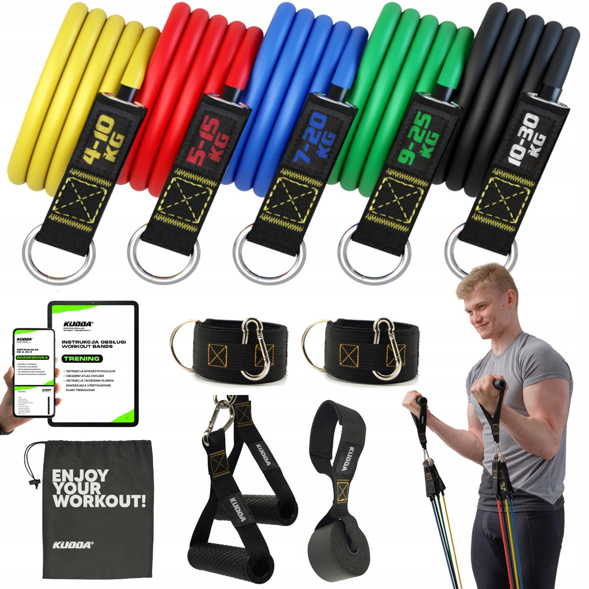 SET OF 5 RESISTANCE RUBBERS FOR EXERCISE RUBBER WORKOUT BANDS HIGH QUALITY KUDDA