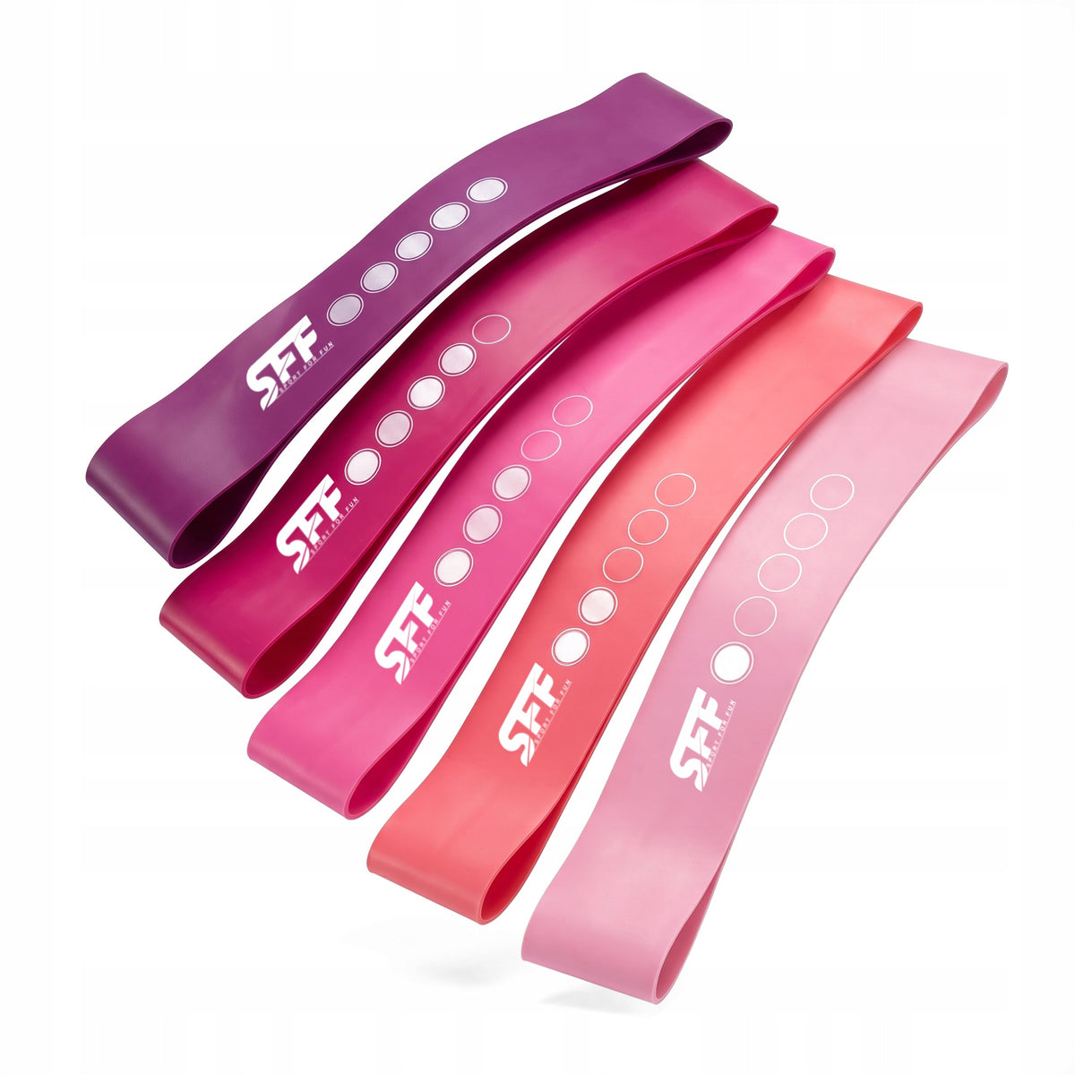 SET OF 5 RESISTANCE RUBBERS FOR MINI POWER BAND EXERCISES Manufacturer code SFF-power-band-róż