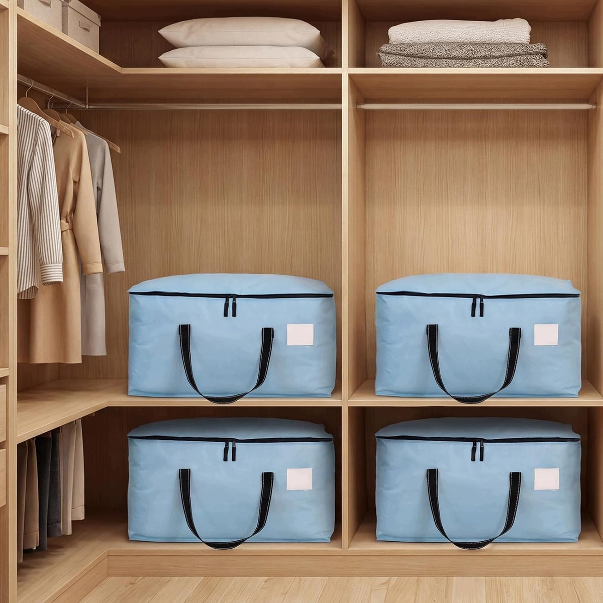 SET OF 6 STORAGE BAGS 93L FOLDING BLUE ZIP Color blue