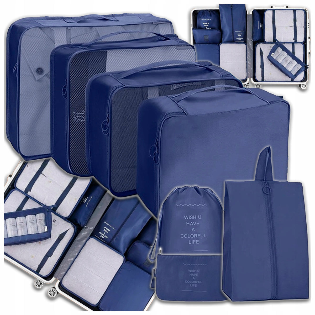 SET OF 7PCS TRAVEL LIMITERS SOLID FOR BACKPACK SUITCASE SOLID FASHIONABLE Color blue