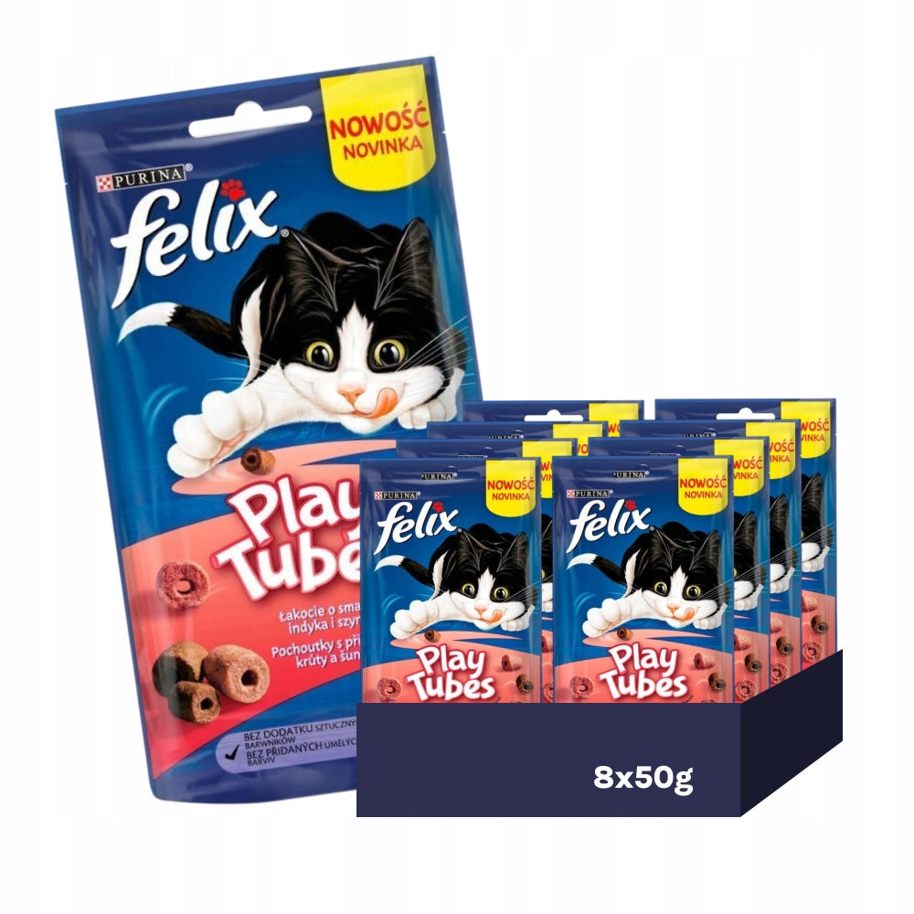 SET OF 8X CAT TREATS FELIX PLAYTUBES - TURKEY AND HAM, 50G