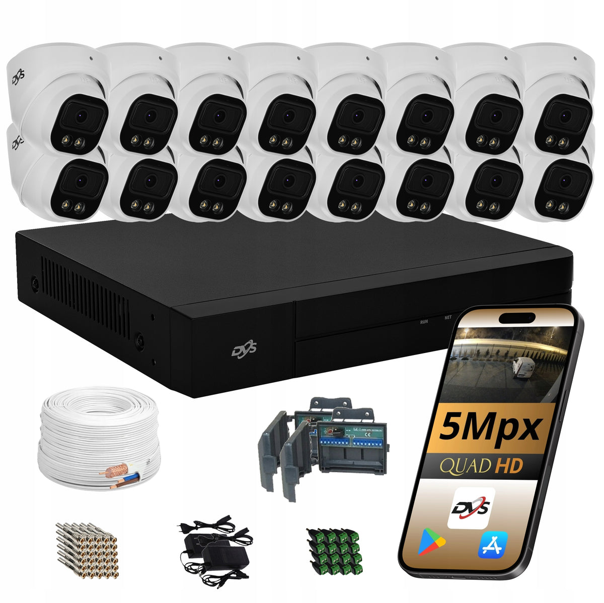SET OF EXTERNAL CAMERAS 16 ANALOG CAMERAS FOR MONITORING 5Mpx DVS DUAL