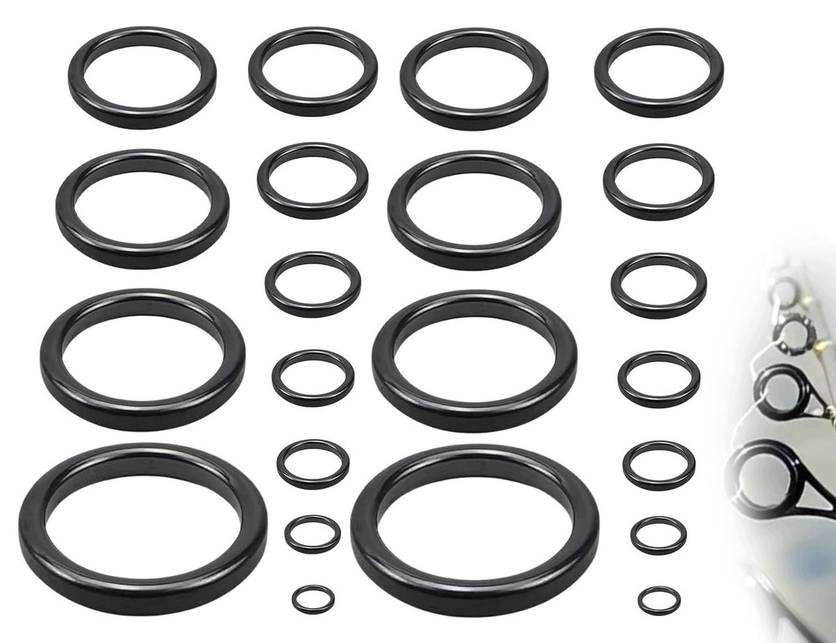 SET OF FISHING GROMMETS 22 PCS CERAMIC RINGS BLACK ON THE FOOT