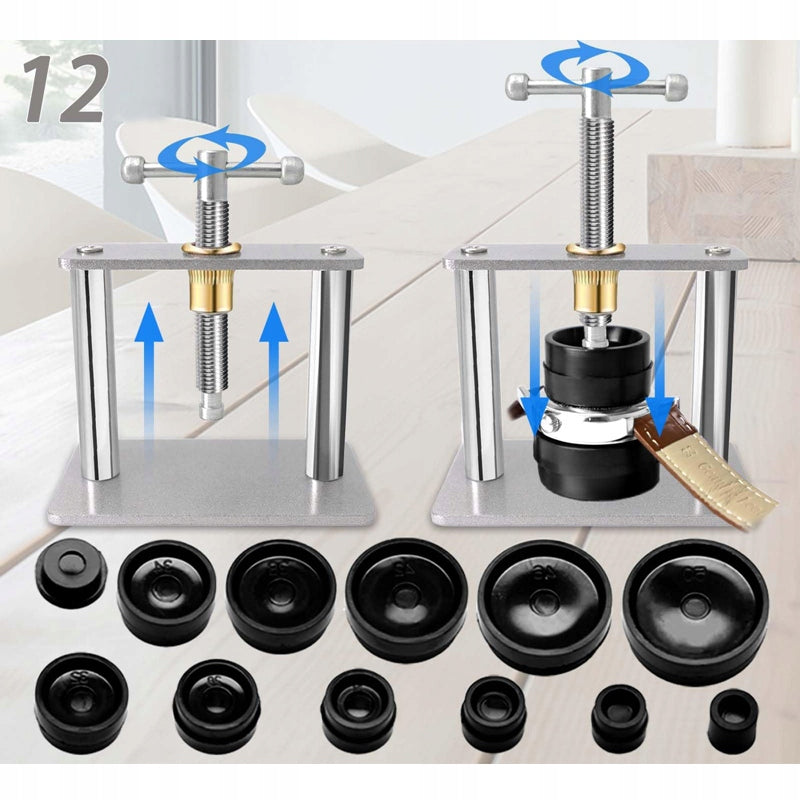 SET OF MULTIFUNCTION WATCH TOOLS + PRESS WATCHMAKING PRESS Packaging status original