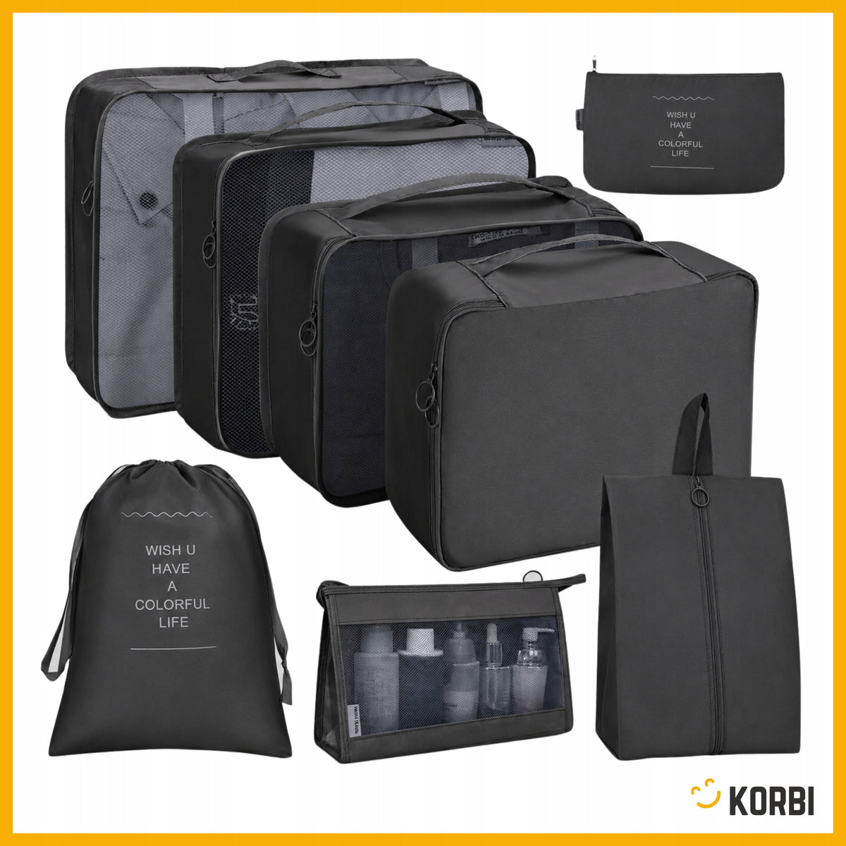 SET OF ORGANIZERS TRAVEL ORGANIZER SUITCASES CLOSETS CLOTHES SET 8PCS BLACK Packaging status original