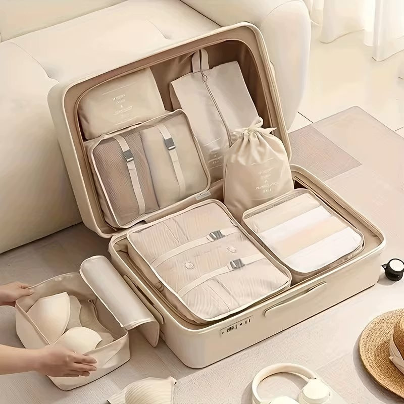 SET OF ORGANIZERS TRAVEL ORGANIZER SUITCASES WARDROBES CLOTHES SET 8pcs BEIGE Packaging status original