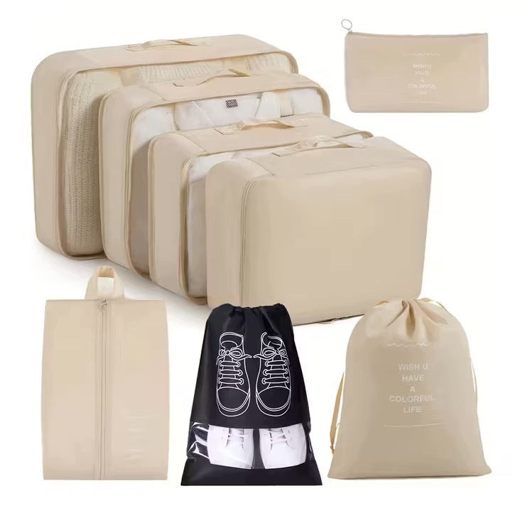 SET OF ORGANIZERS TRAVEL ORGANIZER SUITCASES WARDROBES CLOTHES SET 8pcs BEIGE