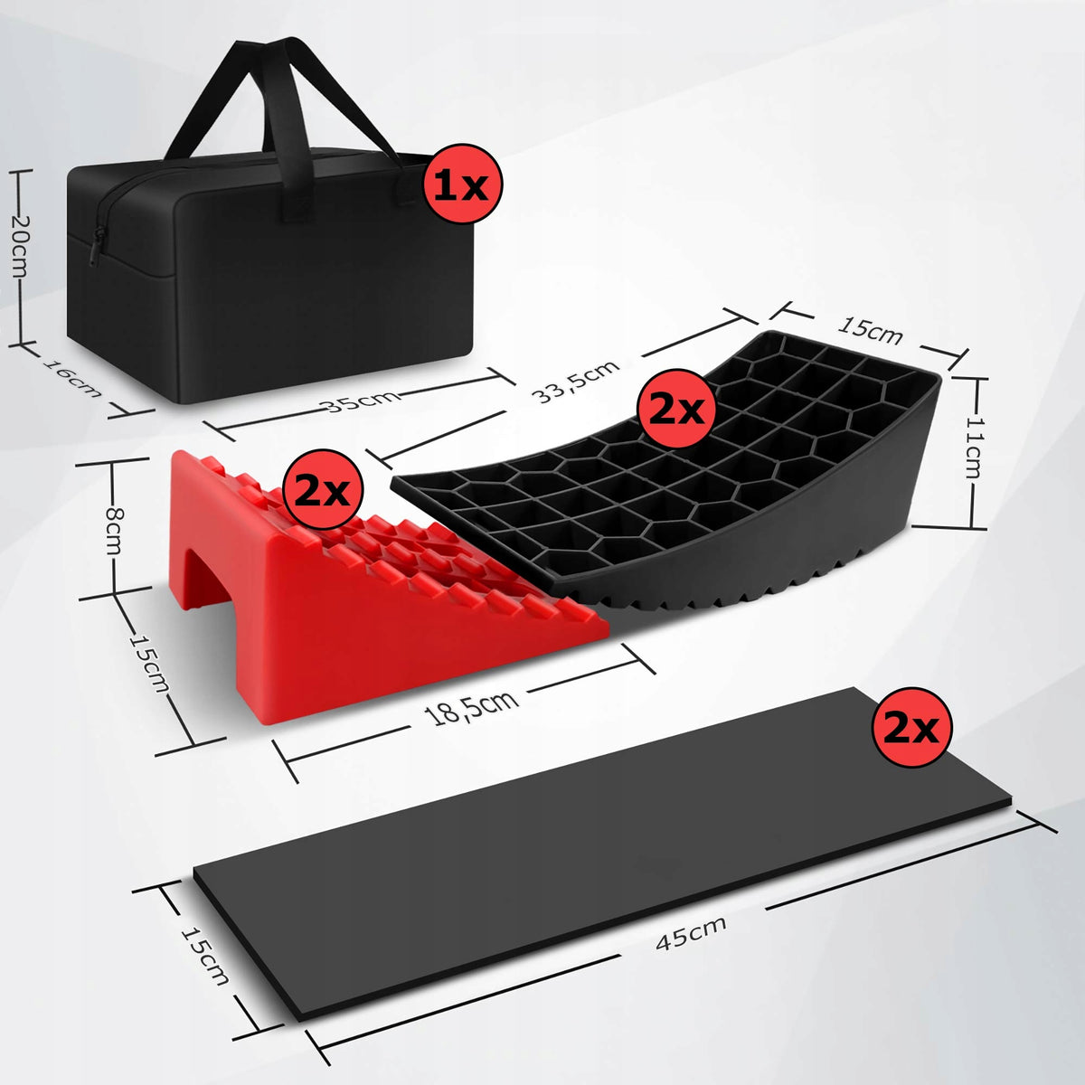 SET OF OVERRUNS AND LEVELING WEDGES FOR MOTORHOME AND TRAILER 11T 10CM Brand TC Technic