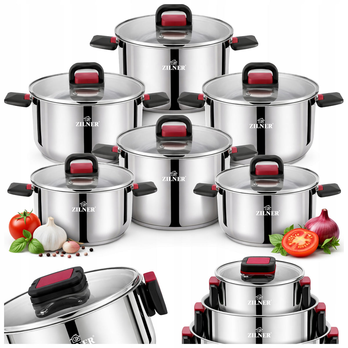 SET OF POTS FOR INDUCTION GAS STAINLESS STEEL COMPACT POTS 12 ELE