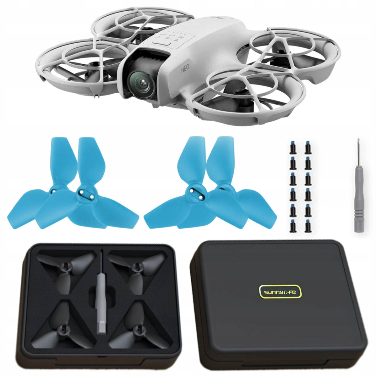 SET OF PROPELLERS 4PCS (2CW+2CCW) BLUE + CASE FOR DJI NEO Packaging status original