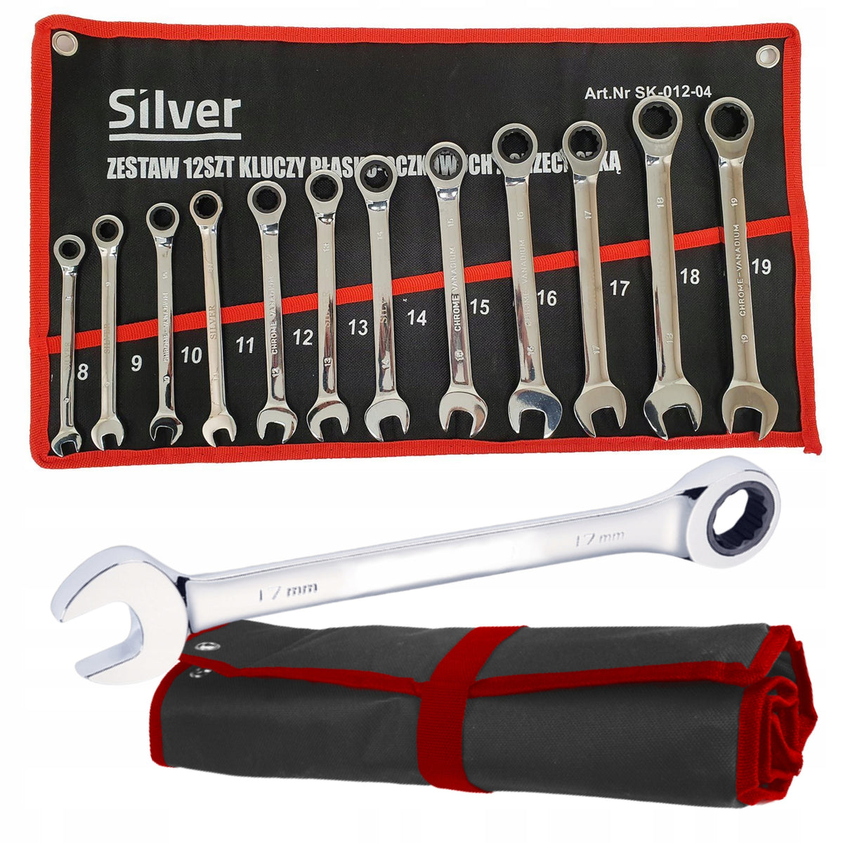SET OF RATCHETING WRENCHES 12 EL 8-19mm STRAIGHT FORGED CrV 04