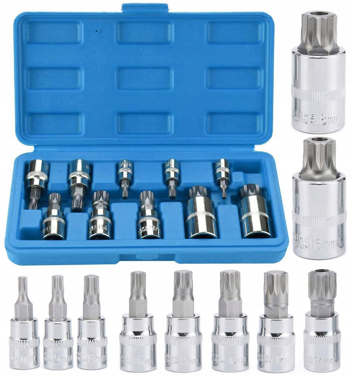 SET OF SOCKETS SPLINE 1/4" 3/8" 1/2" M4-M18 10 EL.