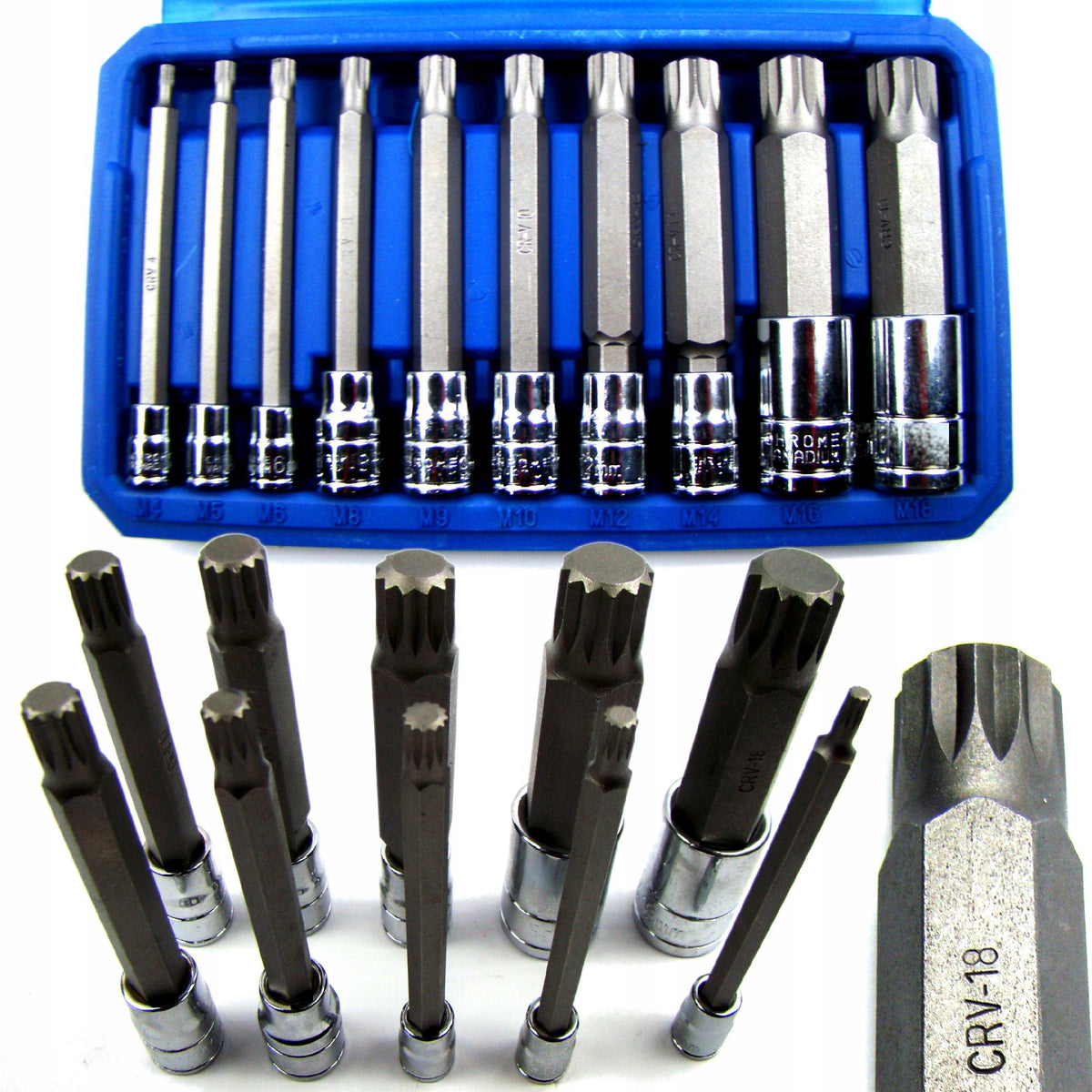 SET OF SOCKETS SPLINE BITS M4-M18 LONG Brand Falon-Tech