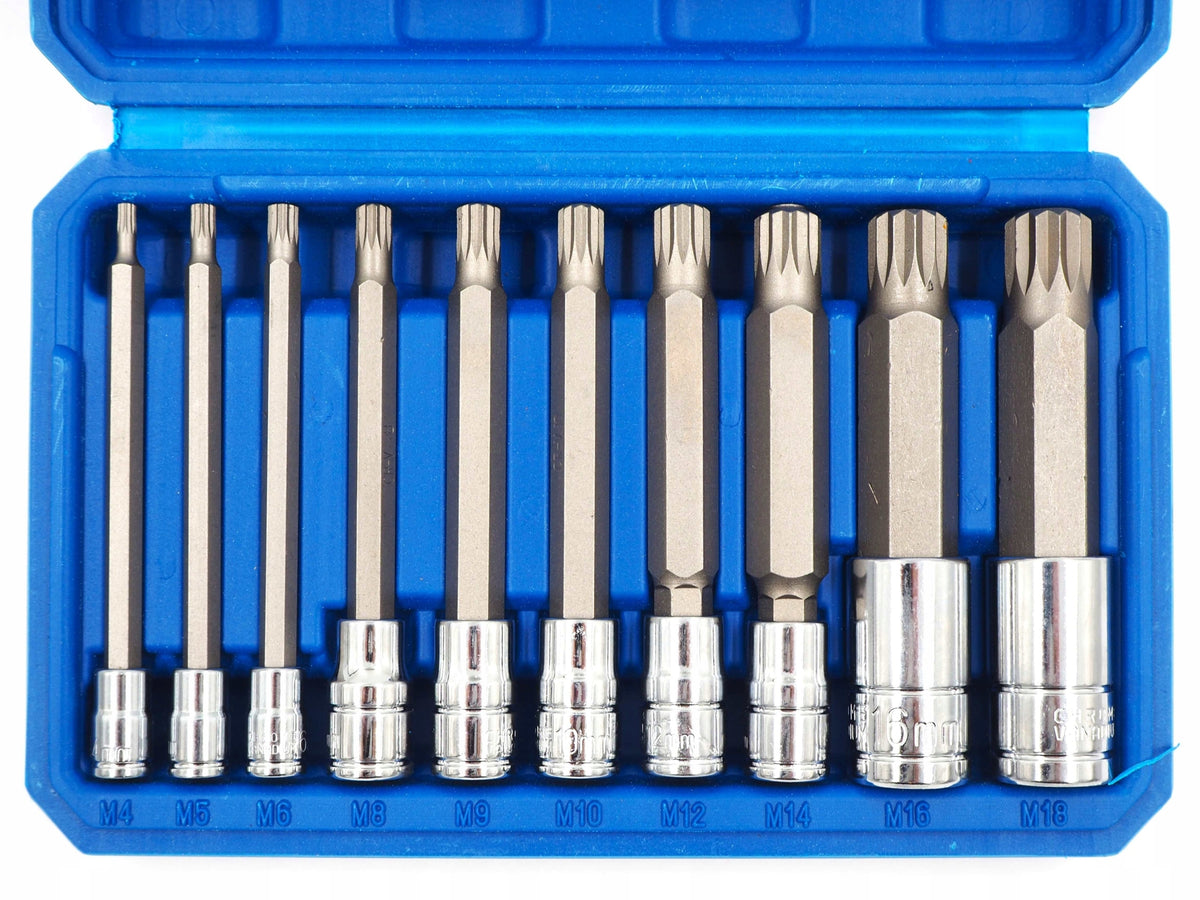 SET OF SOCKETS SPLINE BITS M4-M18 LONG