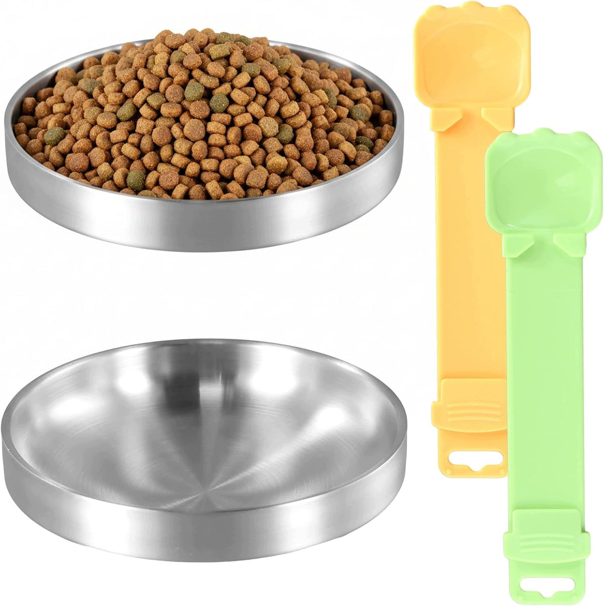 SET OF STAINLESS STEEL CAT BOWLS 304 2 PCS WITH SPOONS