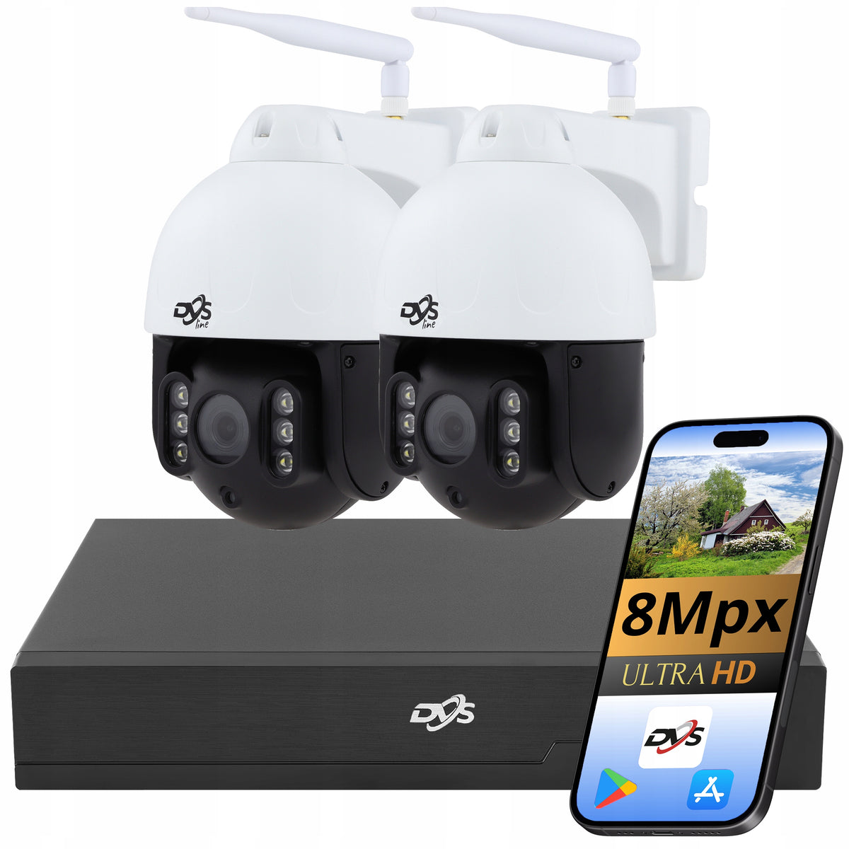 SET OF WIFI CAMERAS 8Mpx 4K 2 WIRELESS ROTARY CAMERAS MONITORING DVS
