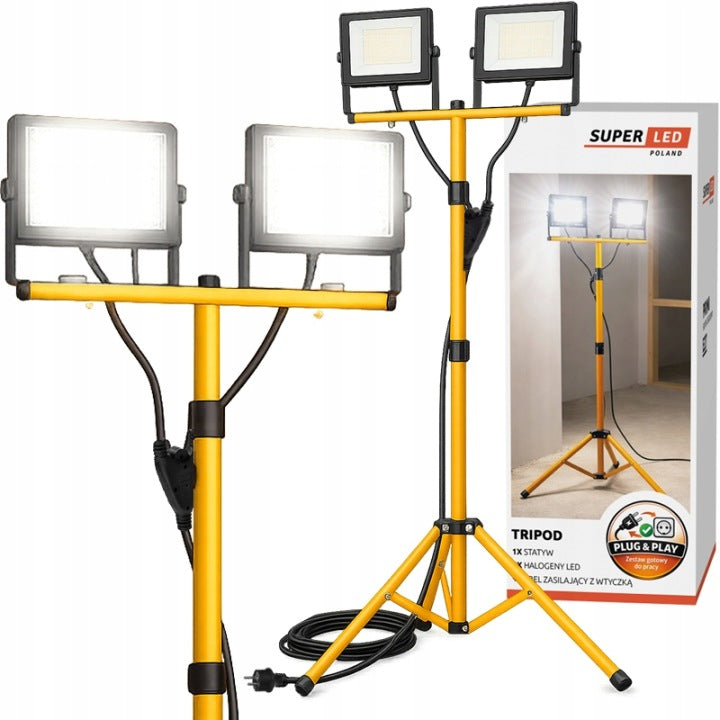 SET Tripod Work Lamp Floodlight Construction 2x 100W LED + cable