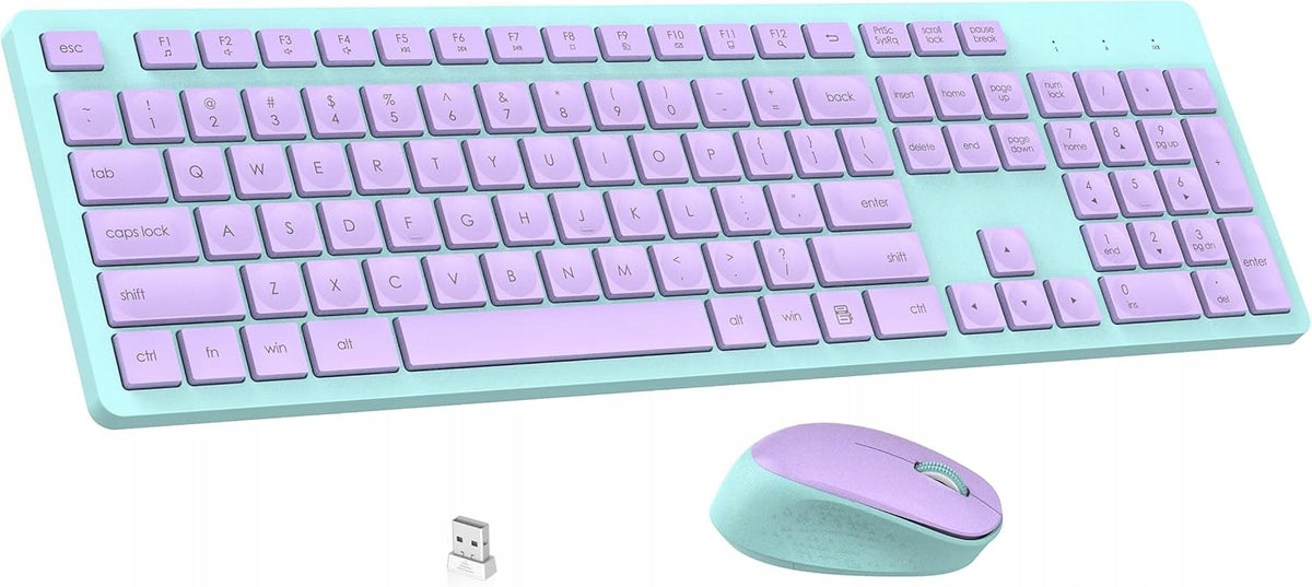 SET WIRELESS KEYBOARD AND MOUSE QWERTY IT USB PURPLE-GREEN
