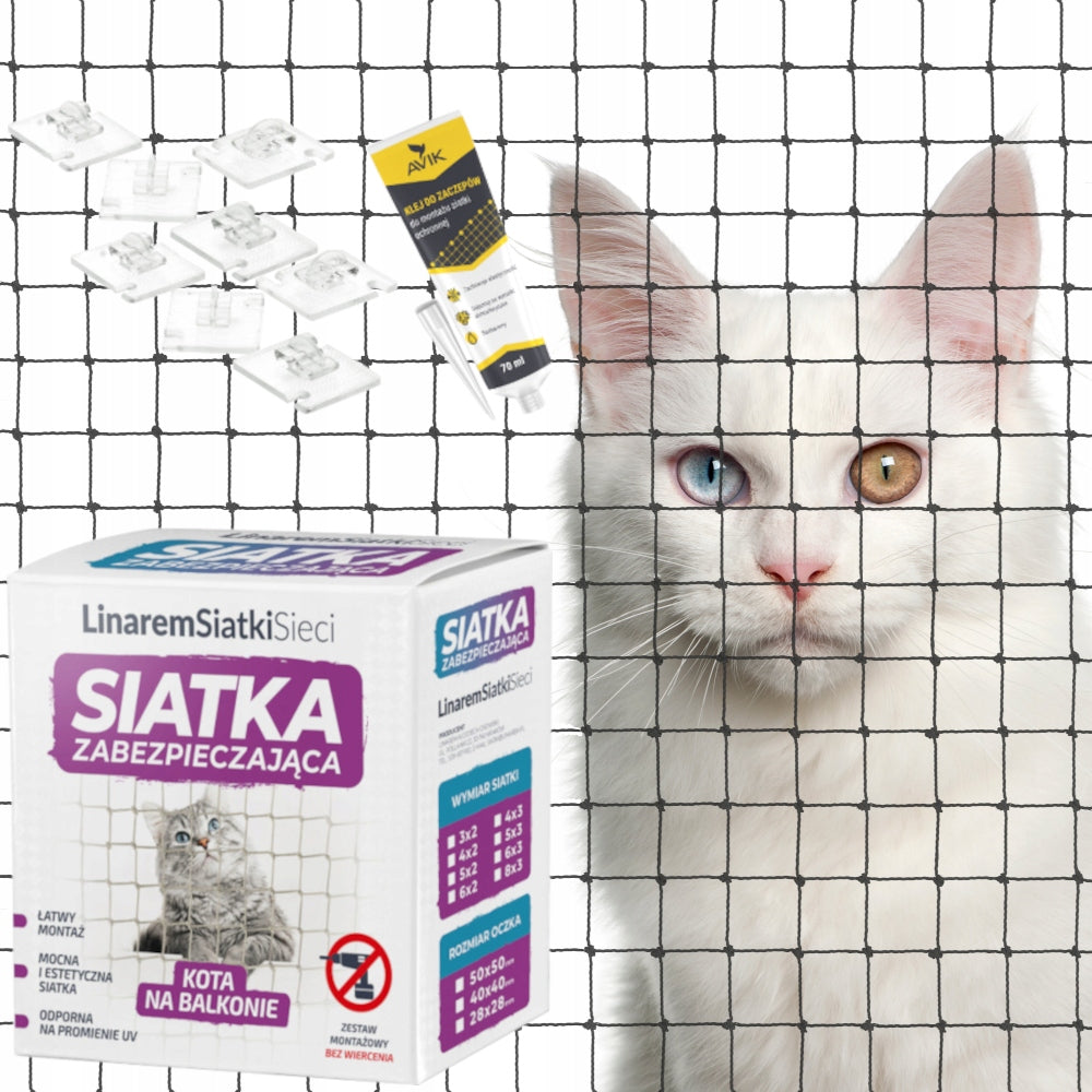 SET WITHOUT DRILLING BLACK CAT BALCONY NET 8x2 SAFE CATS