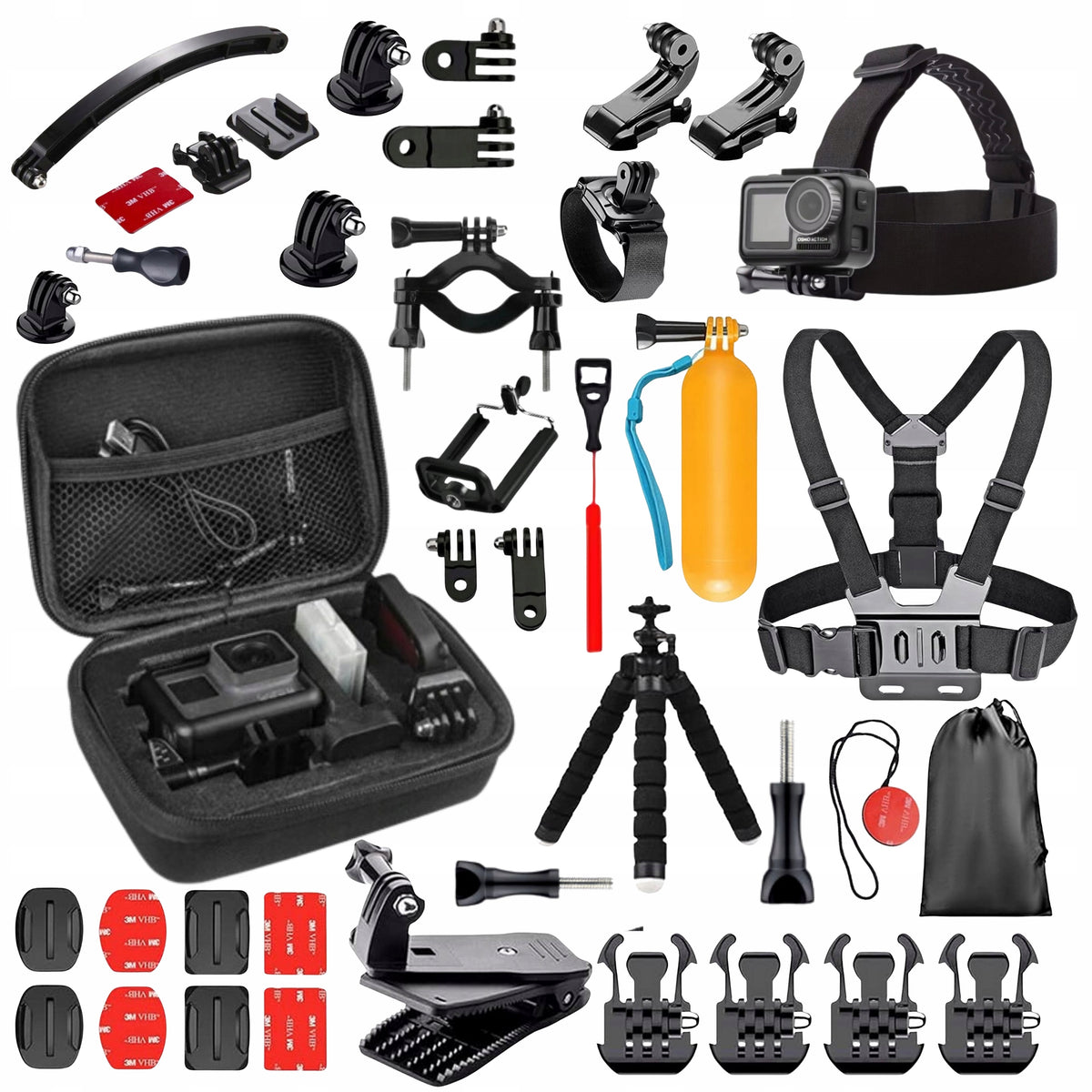 SET XXL AKCESORIA FOR SPORTS CAMERAS MOUNT HOLDER SUSPENDERS SUITCASE