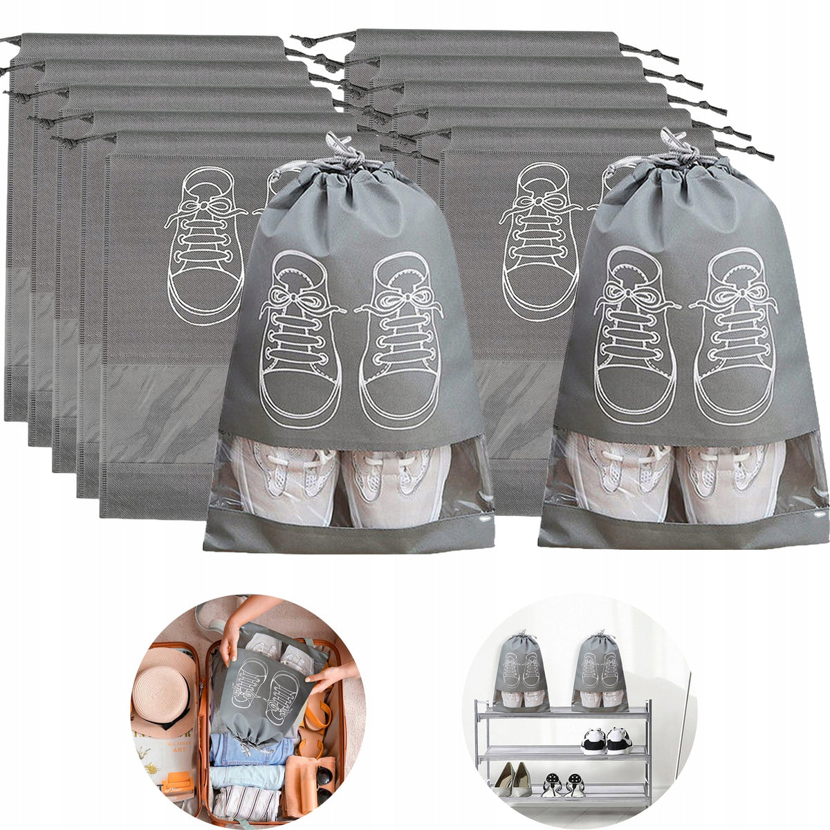SHOE BAGS SET OF 12 TRAVEL BAGS FOR SUITCASE ORGANIZER, FOR SCHOOL