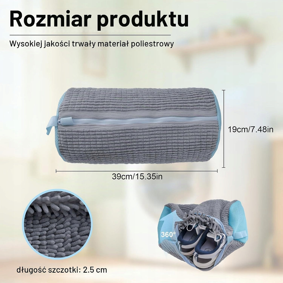 SHOE WASHING BAG GREY COMPACTED HIDDEN ZIPPER Color gray