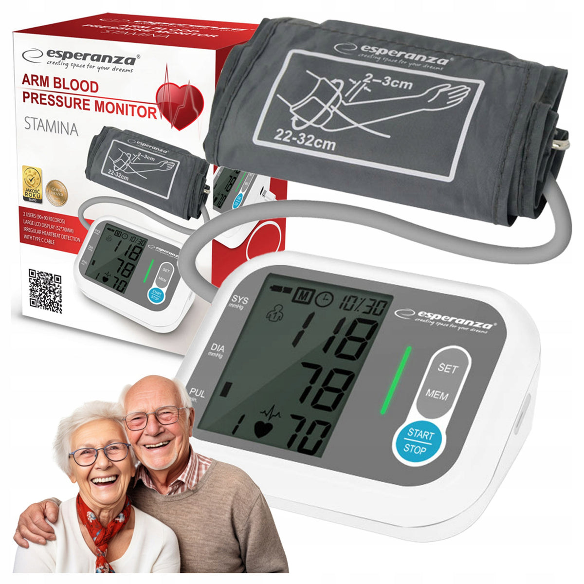 SHOULDER BLOOD PRESSURE MONITOR STAMINA 22-32cm LCD measurement record