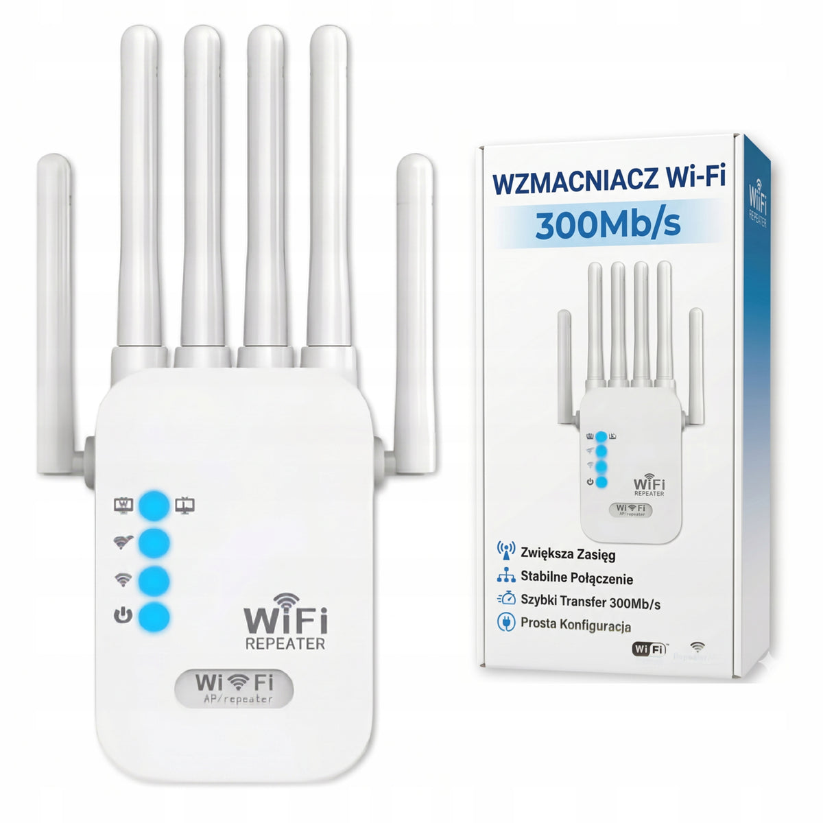 SIGNAL AMPLIFIER Wi-Fi POWERFUL SIGNAL 300Mbps RANGE 100m 6 ANTENNAS REPEATER