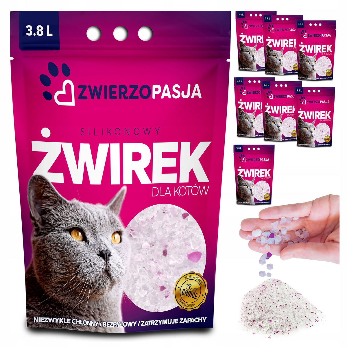SILICONE LITTER FOR CAT CATS EFFICIENT ZWIERZOPASJA SET 8 x 3,8L