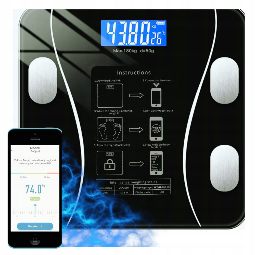 SMART+ ANDROID iOS ANALYTICAL BATHROOM SCALE + BATTERIES Brand Electo