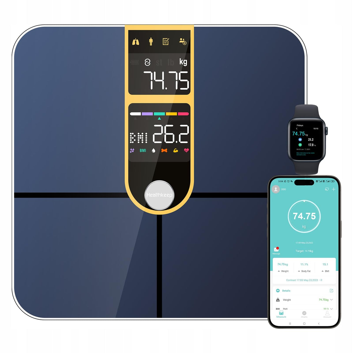 SMART BATHROOM SCALE BMI/WATER/MUSCLE/FAT HEART RATE APP LCD