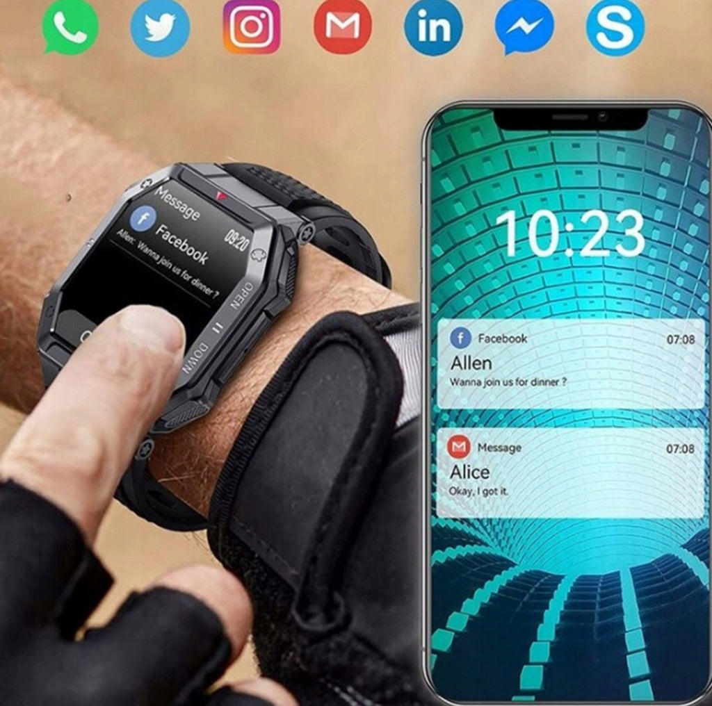 SMARTWATCH MEN'S WATCH MILITARY TALK MULTIFUNCTIONAL MENU MEASUREMENTS PL Packaging status original